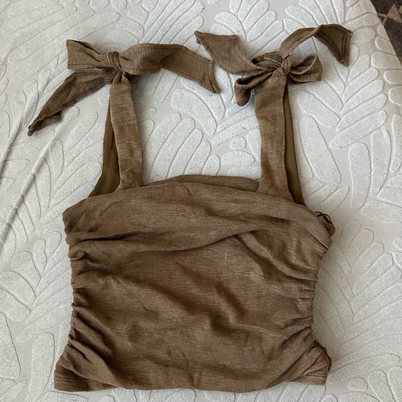 NWOT Free People Boulevard Ruched Tie Strap Tank Top in Oregano - Picture 4 of 9